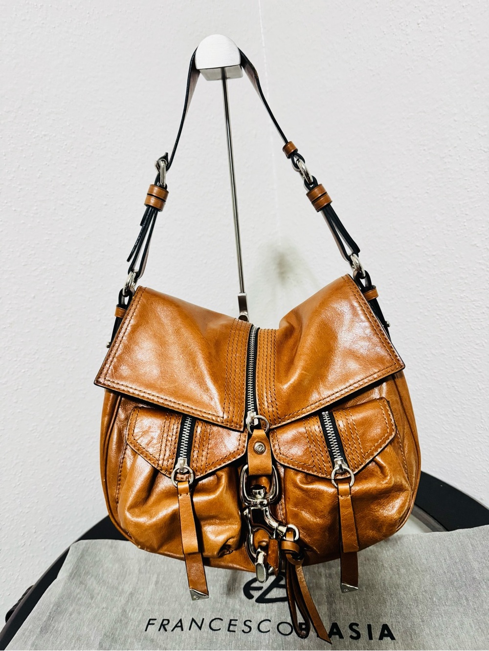 Francesco Biasia Cognac Leather Shoulder Hobo